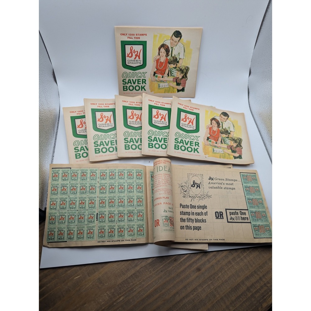 S&H Green Stamps Quick Saver Books Lot‎ of 8 vintage 1960s 7 Filled 1 Unused